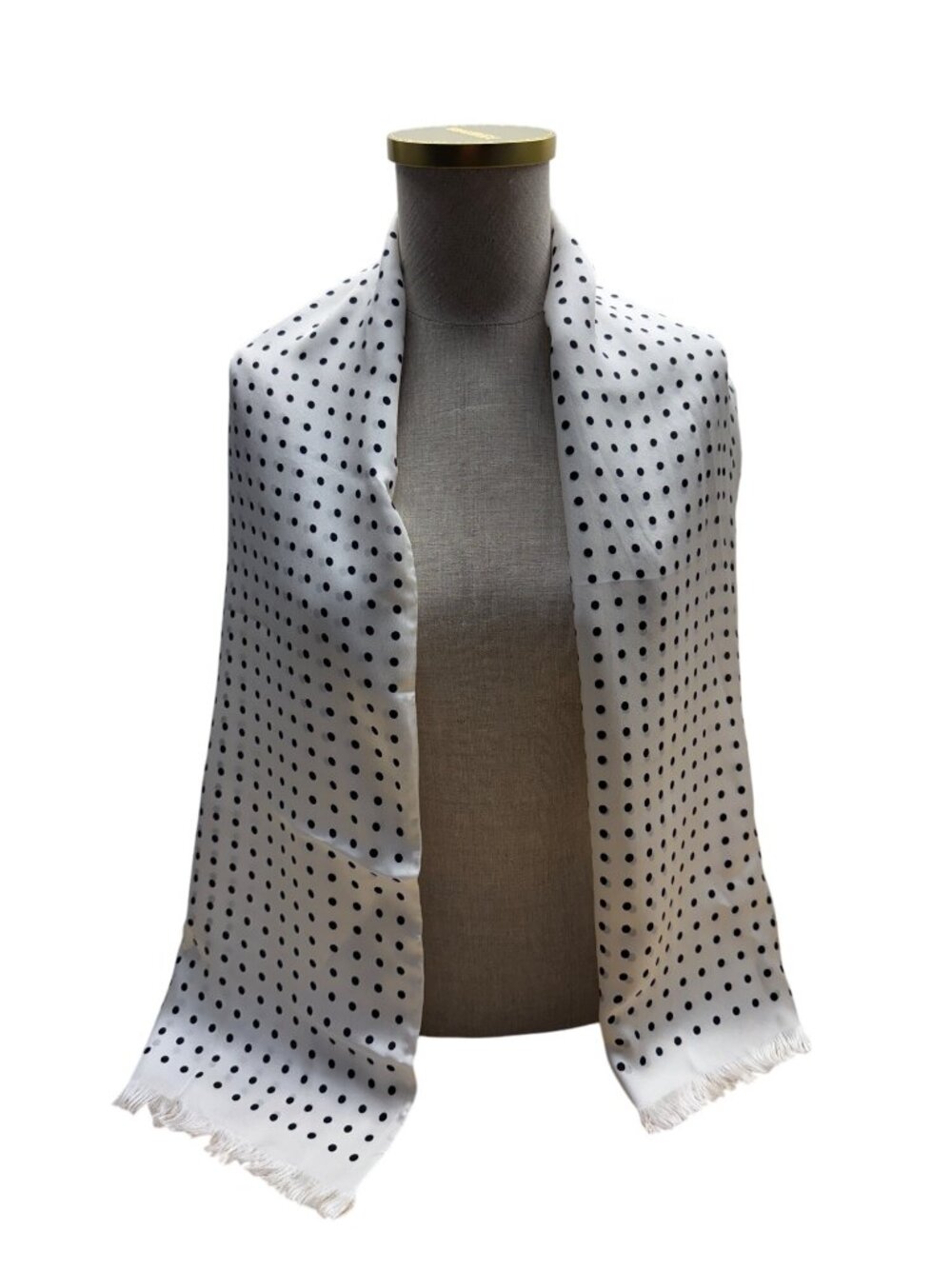 Lauren Ralph Lauren Womens Polka Dot Silk Scarf With Fringe Ivory/Black Womens
